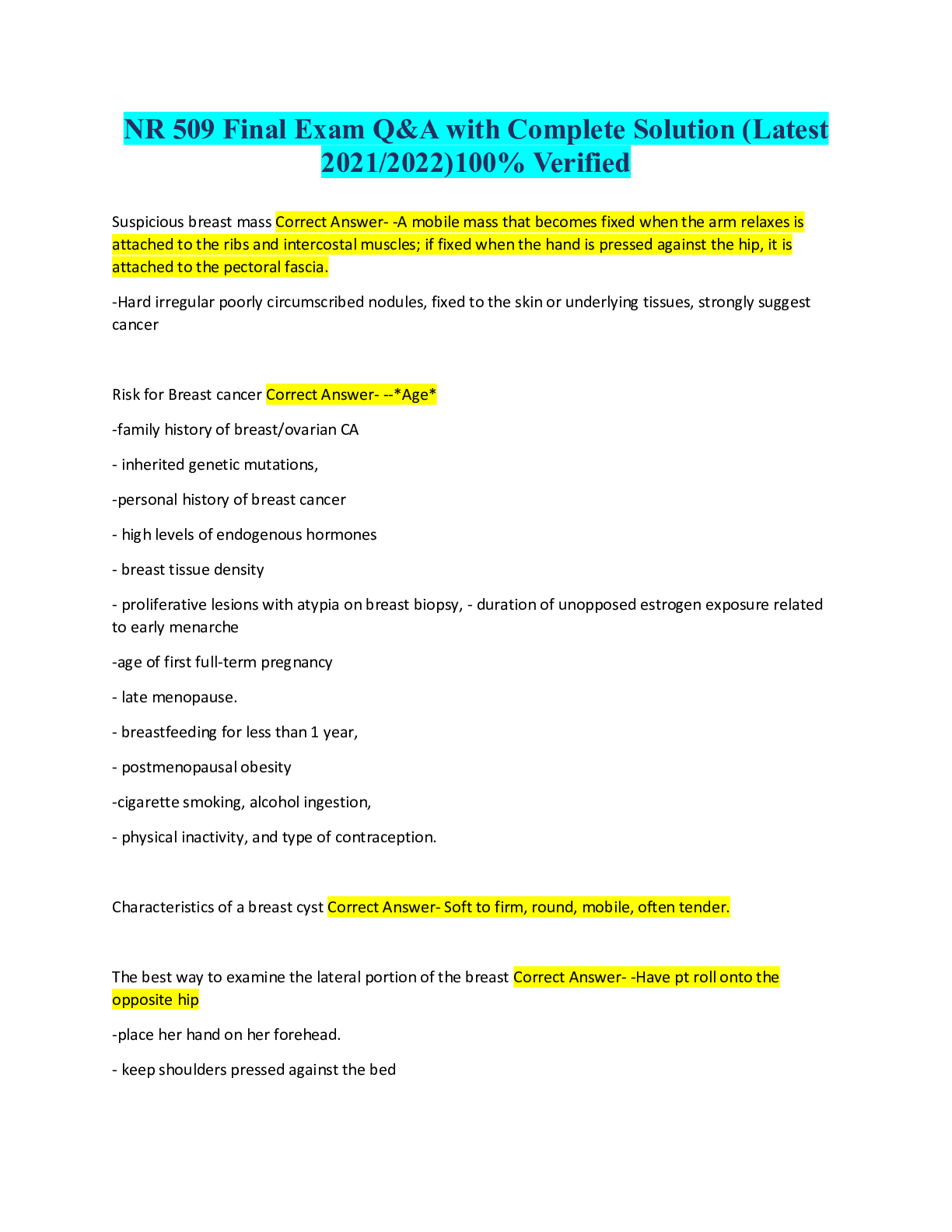 Preview image for NR 509 Final Exam Q&A with Complete Solution (Latest 2021/2022)100% Verified